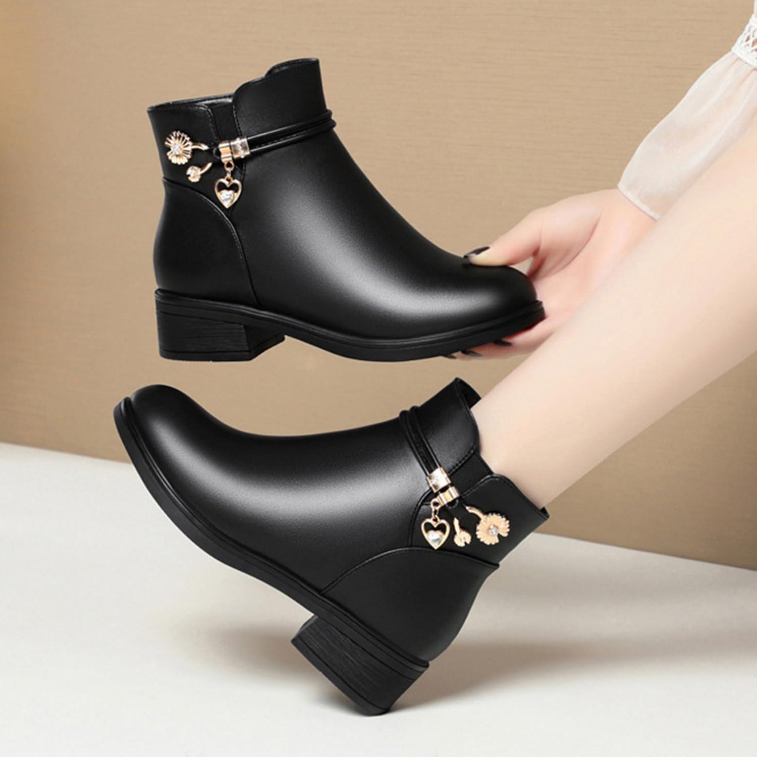 image:imageBottes dhiver bottines pour femmes bottes doubles chaudes bottes plateforme cuir bottes de neige impermables chaussures de marche en plein air baskets bottes dhiver confortablesNoir