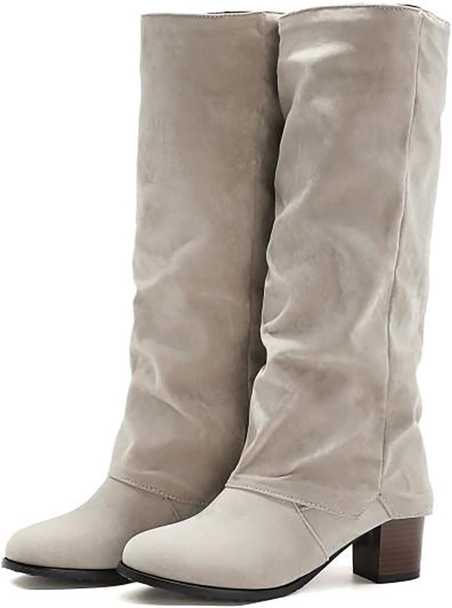 image:imageBottes mimollet pour femme talon bloc en faux daim enfiler Bottes longues au genou Chaussures bout pointu Chaussures talons mipais Souples et confortables Automne et hiverBlanc