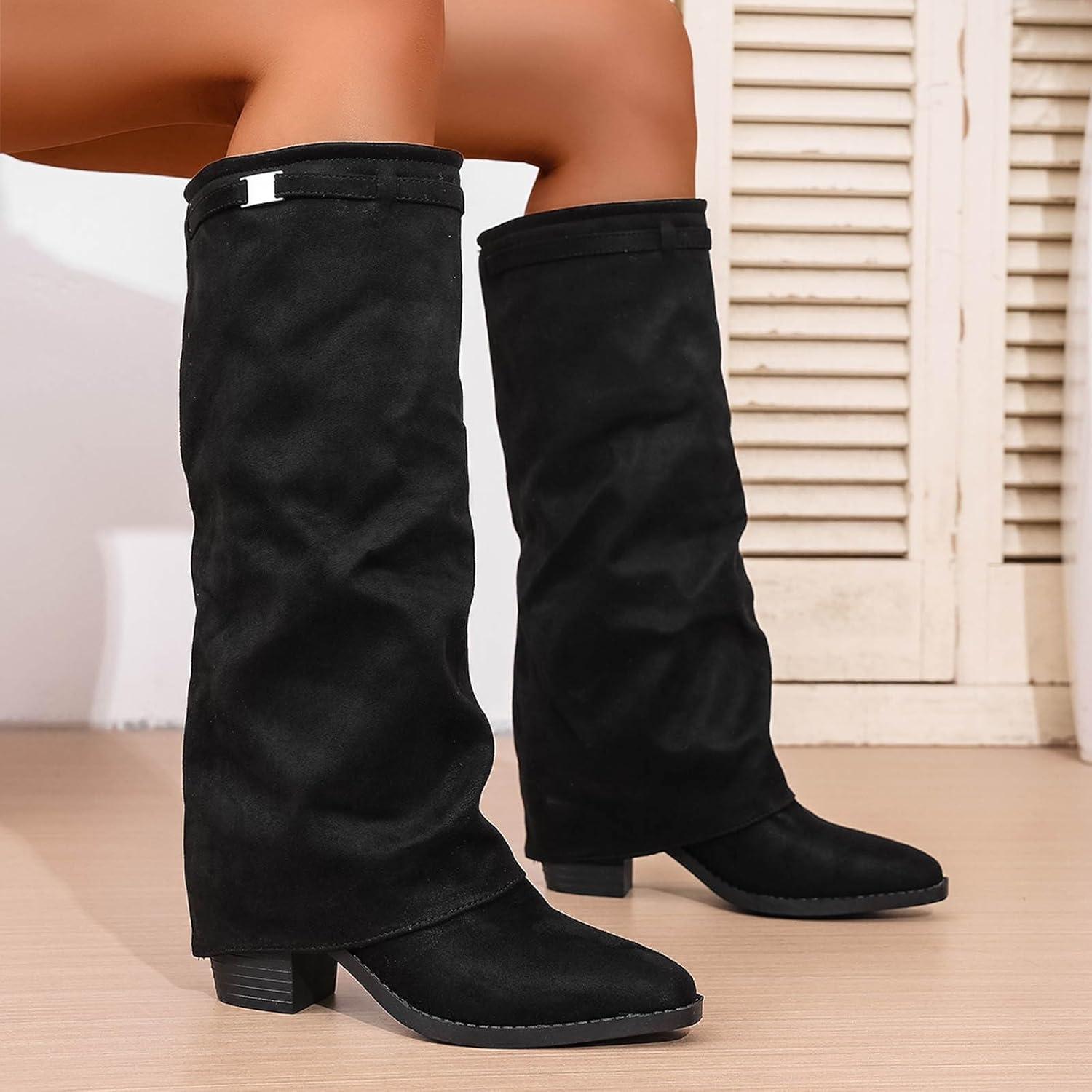 image:imageBottes mimollet pour femmes bottes tendance en daim boucle bout pointu bottes hautes genou bottines talons confortables pour lautomne et lhiver vtements dextrieur dcontractsLe Noir