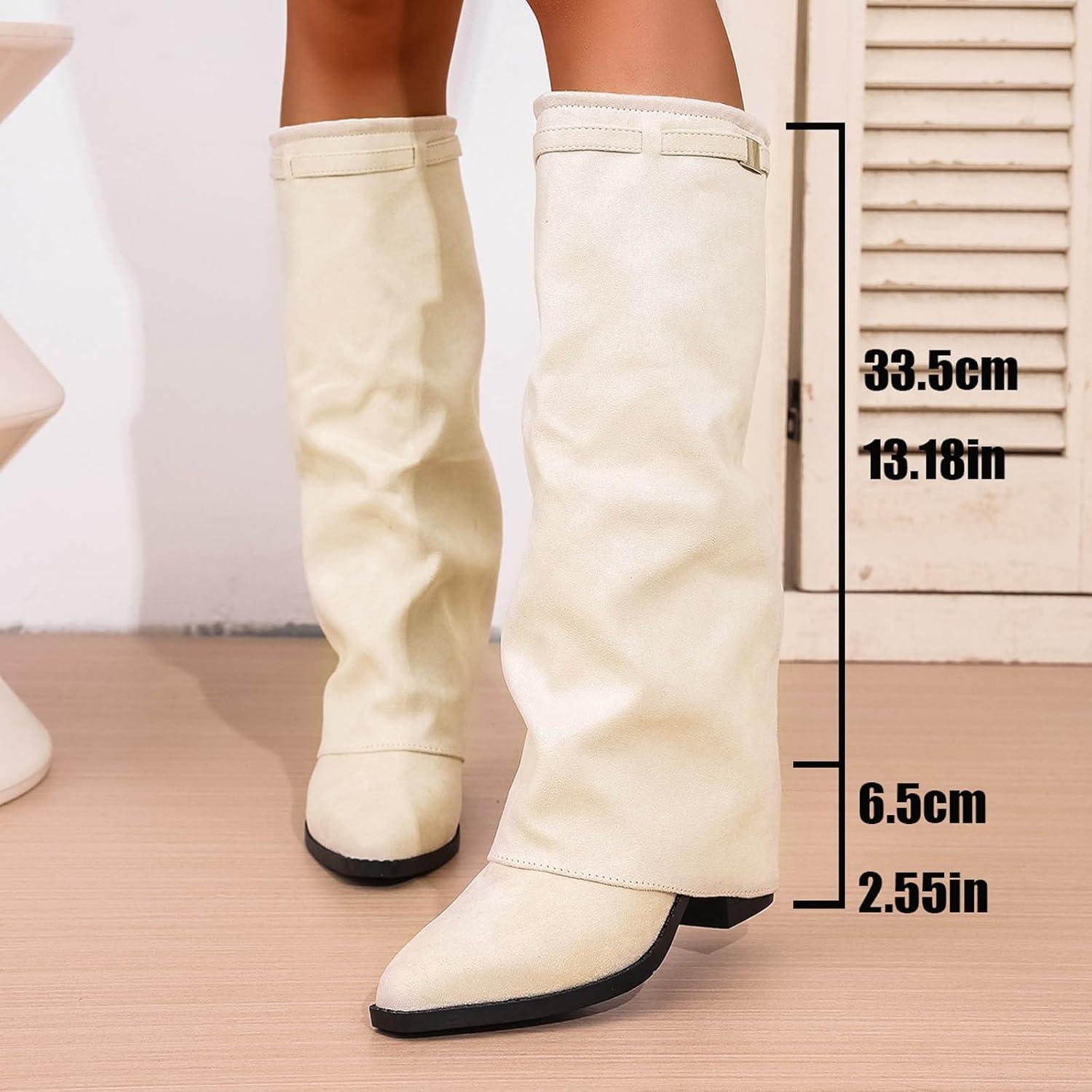 image:imageBottes mimollet pour femmes bottes tendance en daim boucle bout pointu bottes hautes genou bottines talons confortables pour lautomne et lhiver vtements dextrieur dcontractsBlanc