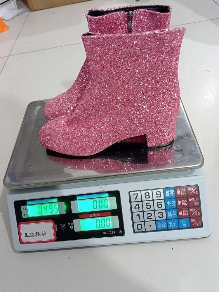 image:imageBottines paillettes pour femme avec strass et talons pais avec fermeture clair latrale bout rond talon bloc bas court habill confortable dcontractArgent