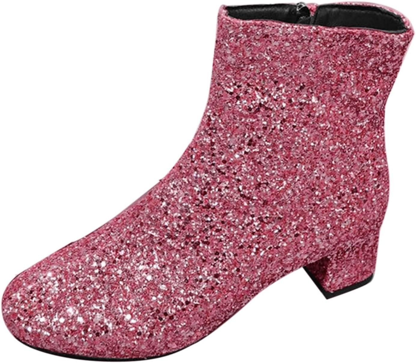 image:imageBottines paillettes pour femme avec strass et talons pais avec fermeture clair latrale bout rond talon bloc bas court habill confortable dcontractRose