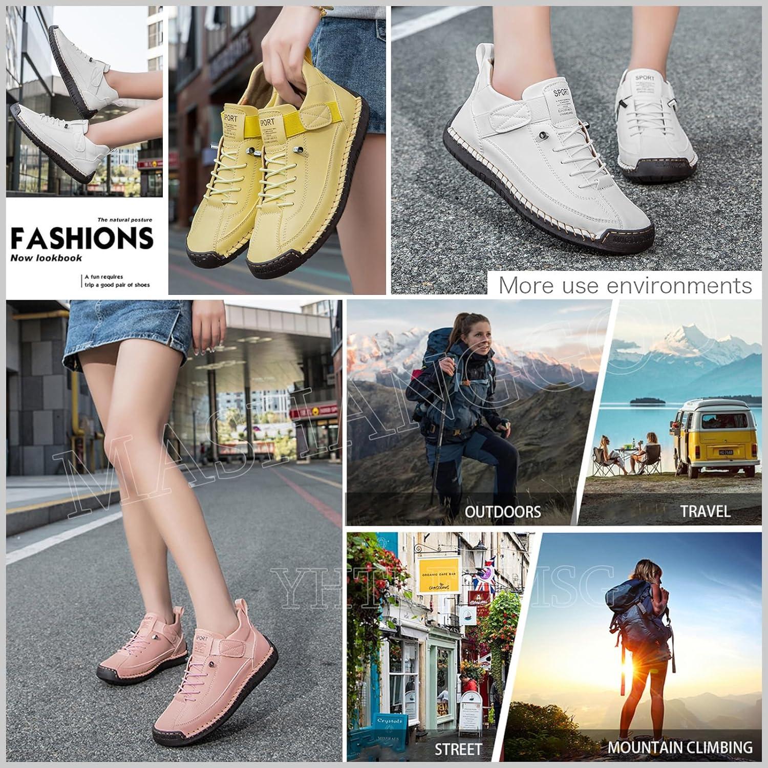 image:imageBottines orthopdiques pour femme en cuir impermables enfiler lgres pour la marche la randonne le camping la conduiteBleu Fonc