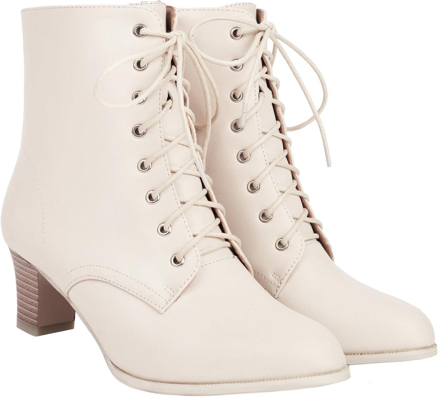 image:imageBottines vintage victoriennes pour femme avec lacets mimollet Bottes lgantes tige courte Bottes de cheville1 Blanc