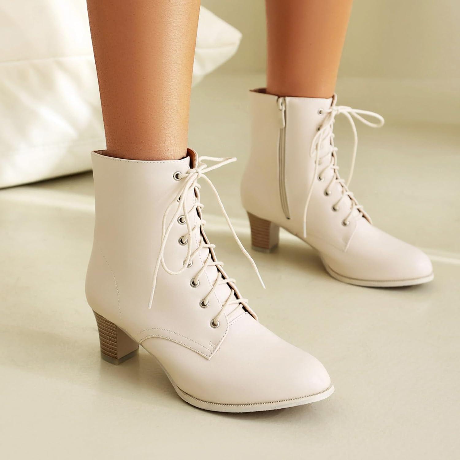image:imageBottines vintage victoriennes pour femme avec lacets mimollet Bottes lgantes tige courte Bottes de cheville1 Blanc