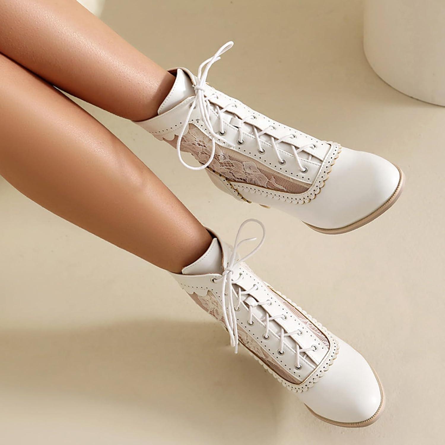 image:imageBottines vintage victoriennes pour femme avec lacets mimollet Bottes lgantes tige courte Bottes de chevilleBlanc