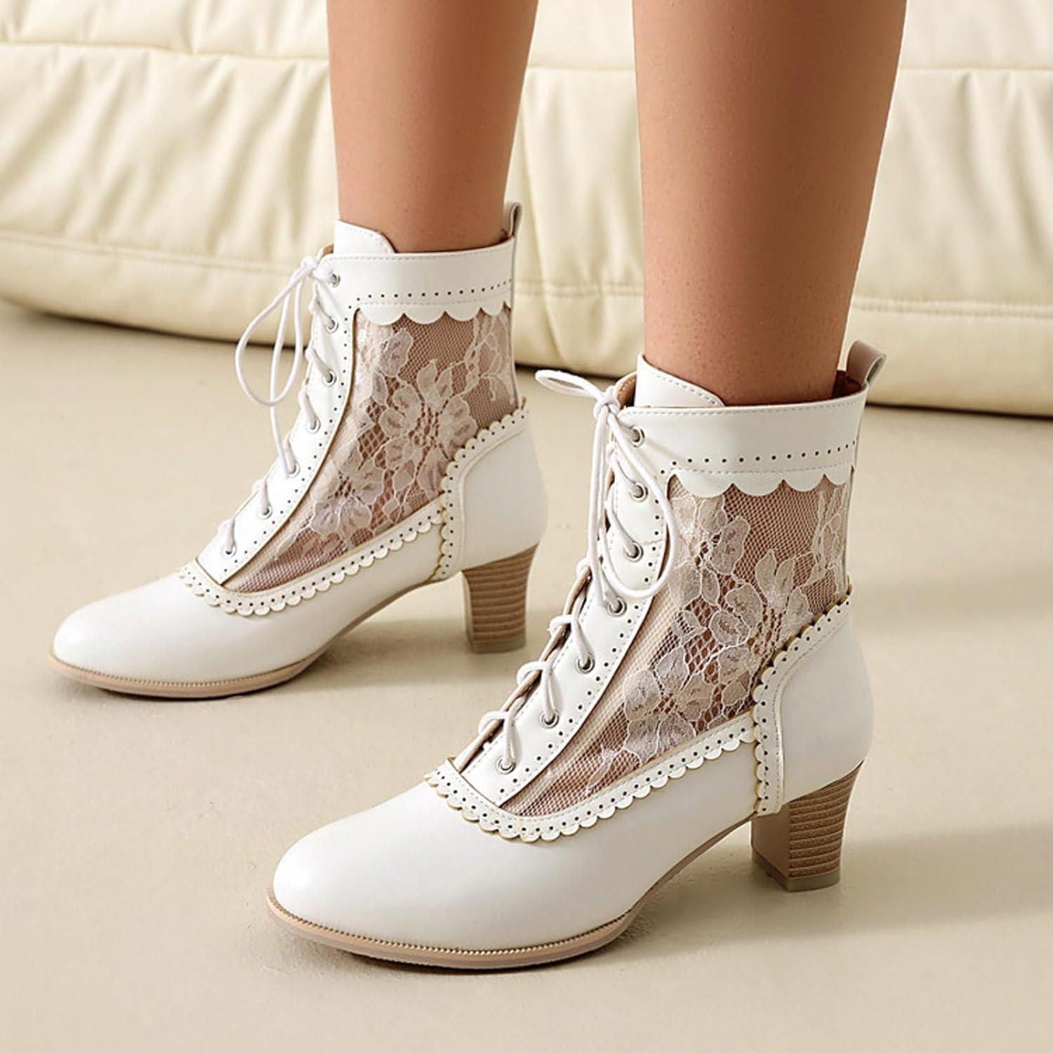 image:imageBottines vintage victoriennes pour femme avec lacets mimollet Bottes lgantes tige courte Bottes de chevilleBlanc