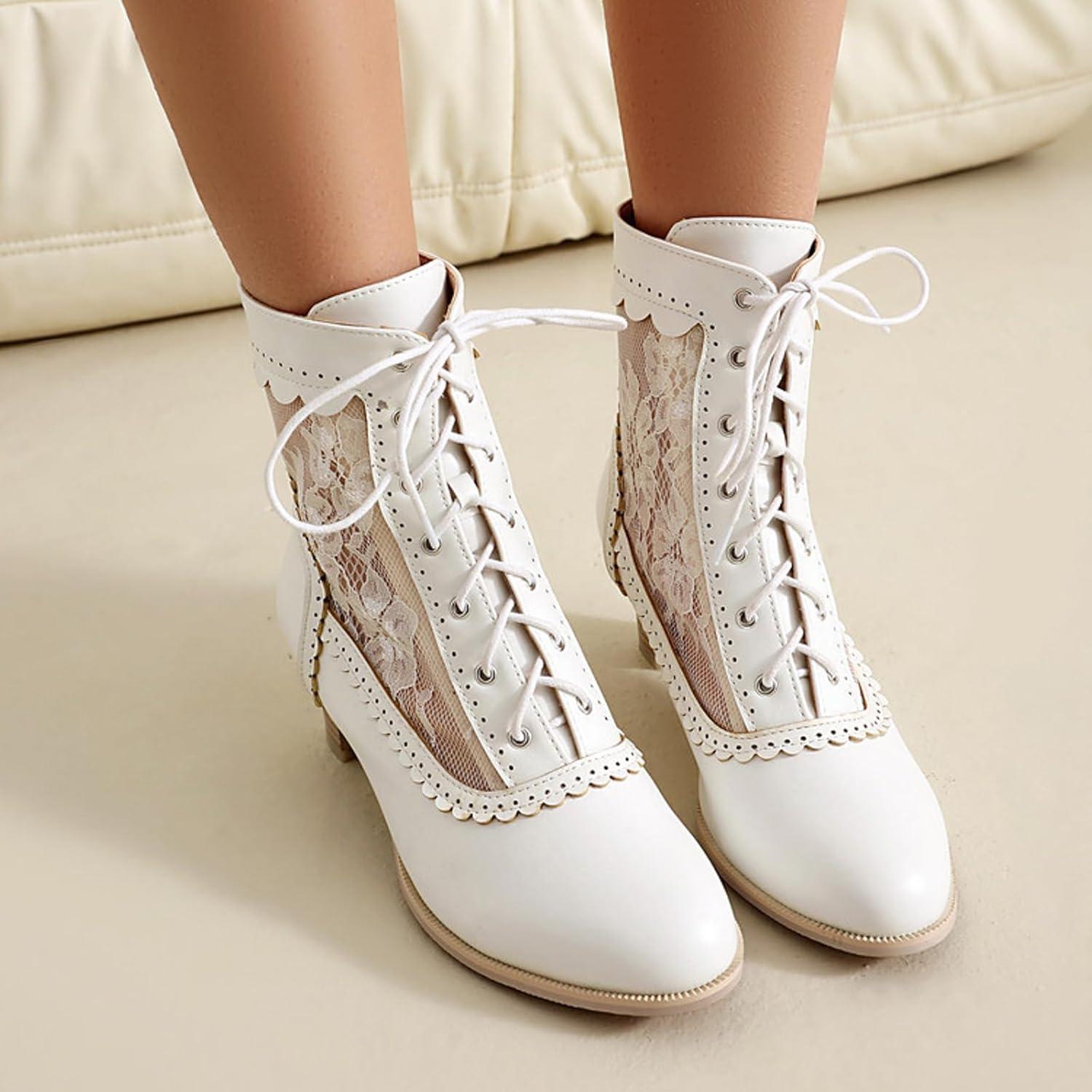image:imageBottines vintage victoriennes pour femme avec lacets mimollet Bottes lgantes tige courte Bottes de chevilleBlanc