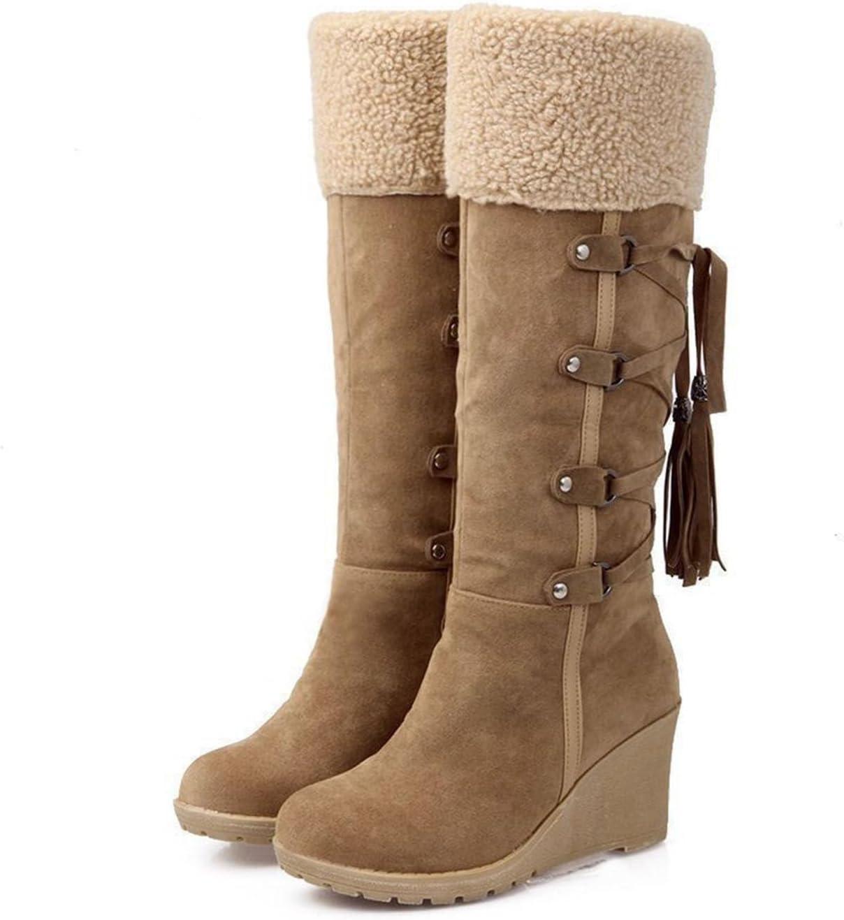 image:imageCuissardes Femme Sexy Talon Plat Bottes de Neige pour Femmes en Daim Confortable Bottes mi Mollet Bottines Chaude et Durable Botte audessus du Genou Boots Western lgants Chaussures01 Brun