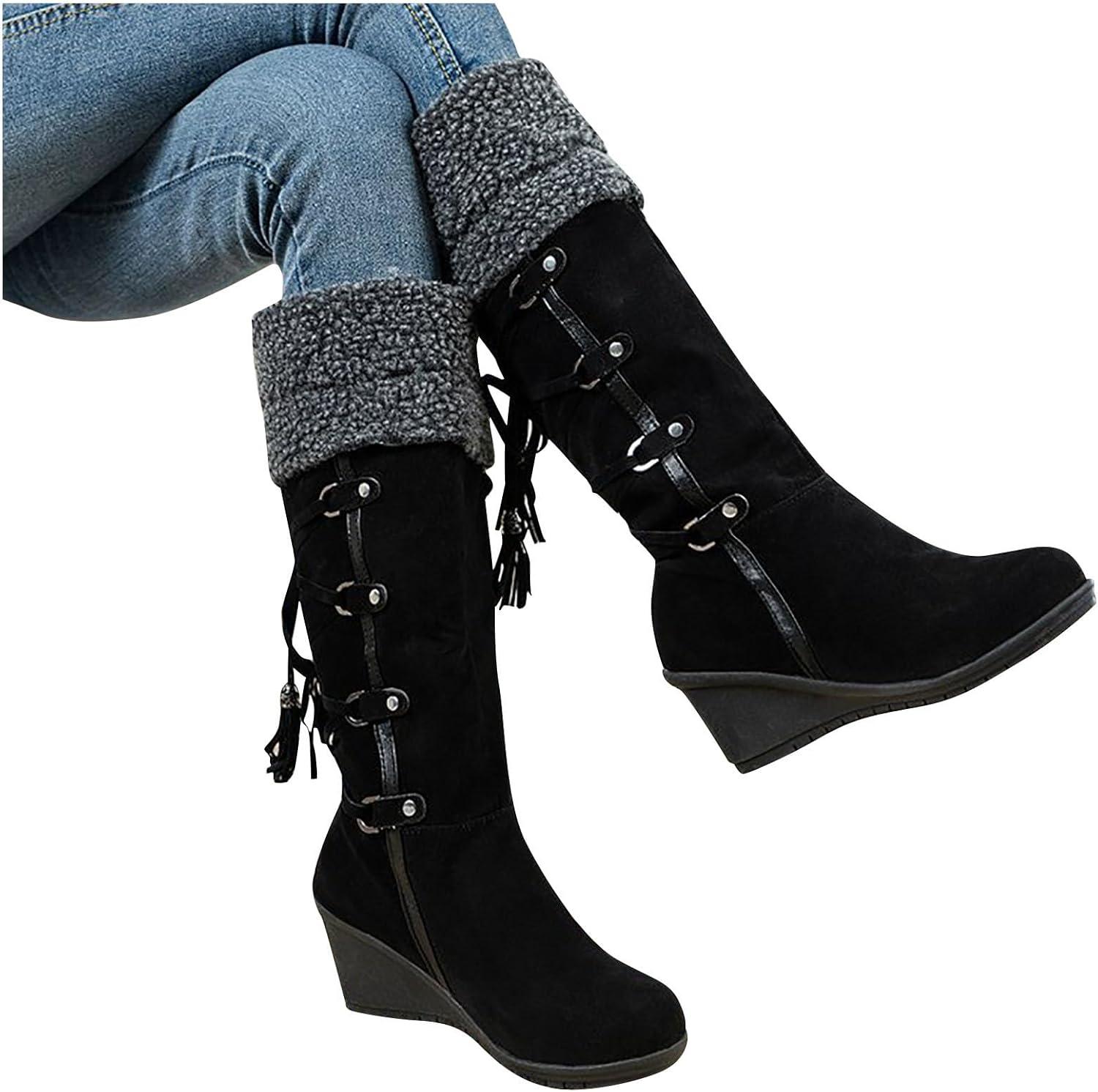 image:imageCuissardes Femme Sexy Talon Plat Bottes de Neige pour Femmes en Daim Confortable Bottes mi Mollet Bottines Chaude et Durable Botte audessus du Genou Boots Western lgants Chaussures01 le Noir