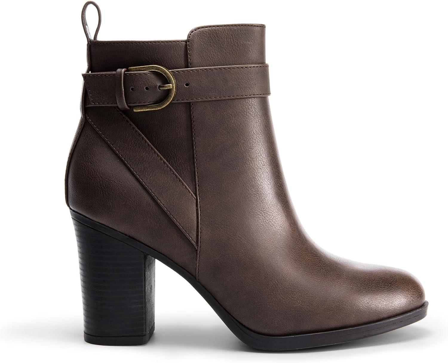 image:imageDREAM PAIRS Bottes Femme Bout Rond Classiques Fermeture clair Antidrapantes Confortables Bottines Enfiler pour Automne HiverMarron Pu