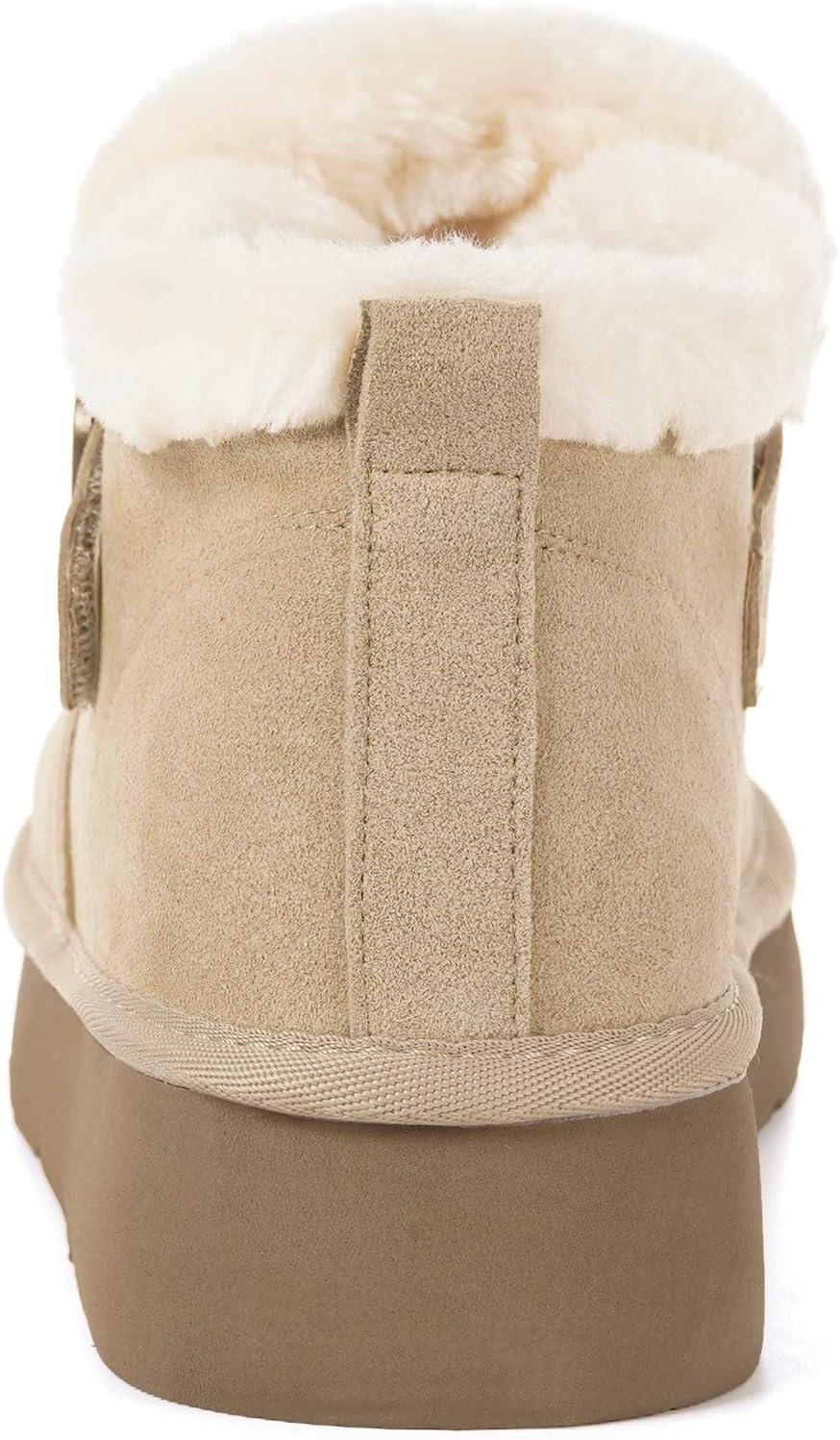 image:imageDokela Bottes Hiver Femme Daim Sude Cuir Vritable Boots Chaud Fourrure Doublure Impermable Confort Bottines de Neige Fermeture Chaussures Extrieur AntidrapantAbricot
