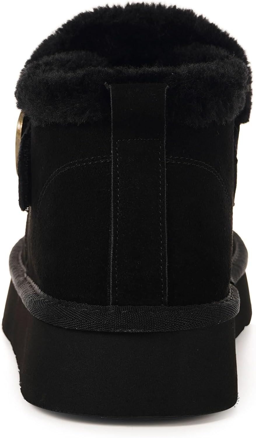 image:imageDokela Bottes Hiver Femme Daim Sude Cuir Vritable Boots Chaud Fourrure Doublure Impermable Confort Bottines de Neige Fermeture Chaussures Extrieur AntidrapantNoir