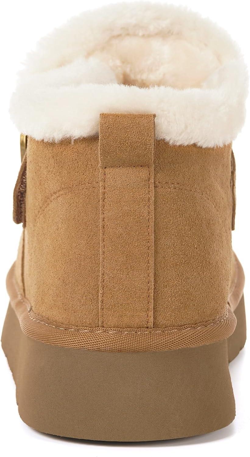 image:imageDokela Bottes Hiver Femme Daim Sude Cuir Vritable Boots Chaud Fourrure Doublure Impermable Confort Bottines de Neige Fermeture Chaussures Extrieur AntidrapantBrun Clair
