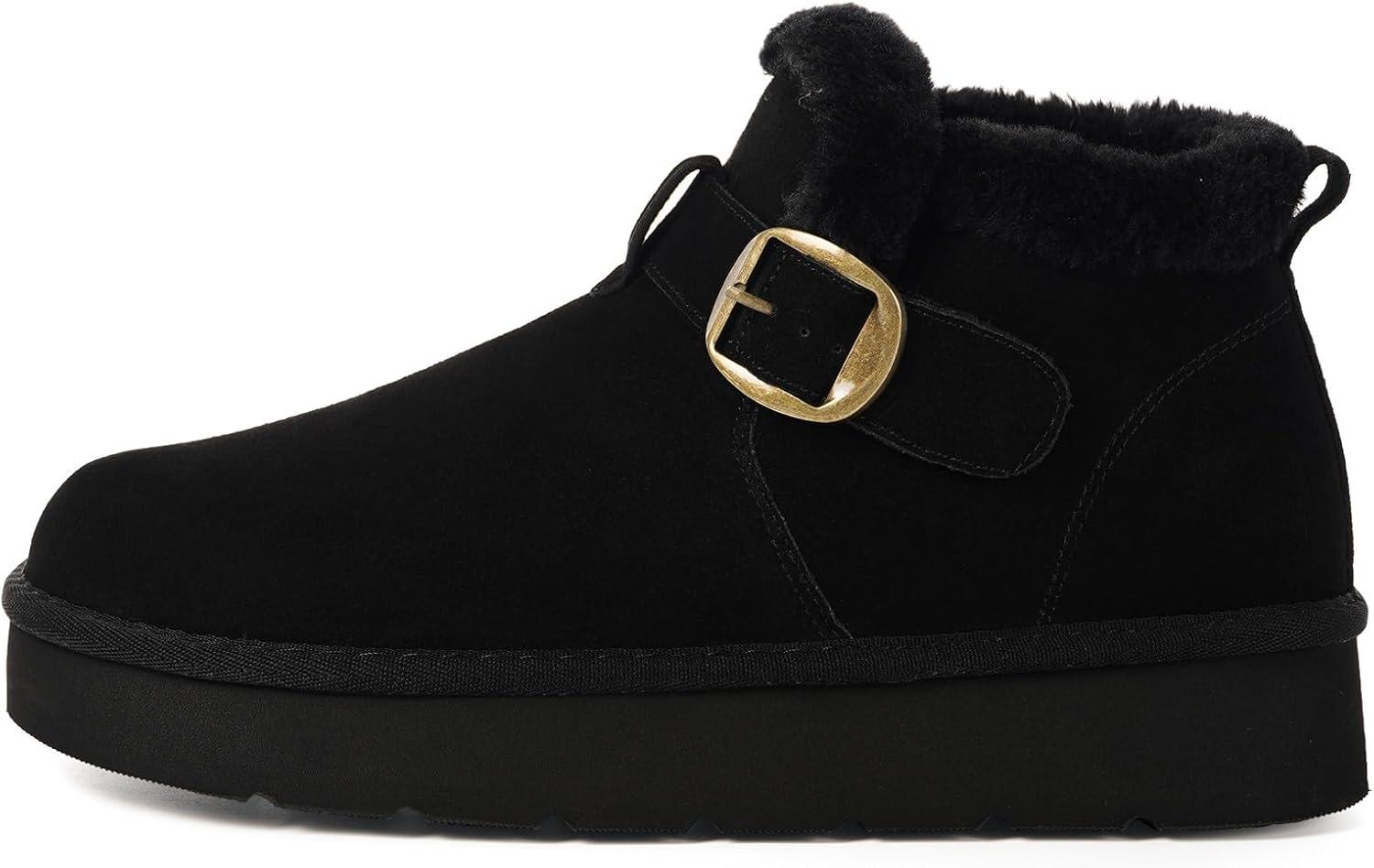 image:imageDokela Bottes Hiver Femme Daim Sude Cuir Vritable Boots Chaud Fourrure Doublure Impermable Confort Bottines de Neige Fermeture Chaussures Extrieur AntidrapantNoir