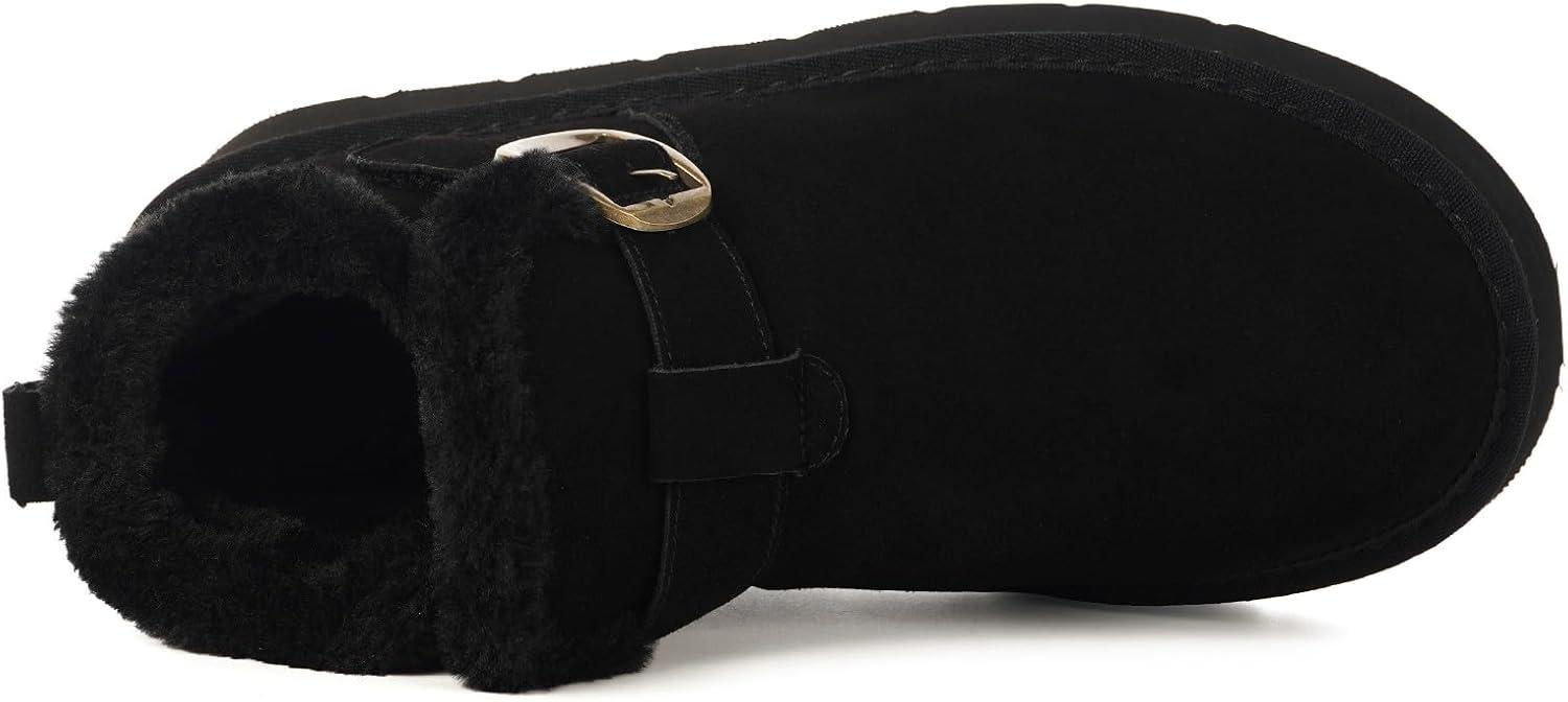 image:imageDokela Bottes Hiver Femme Daim Sude Cuir Vritable Boots Chaud Fourrure Doublure Impermable Confort Bottines de Neige Fermeture Chaussures Extrieur AntidrapantNoir