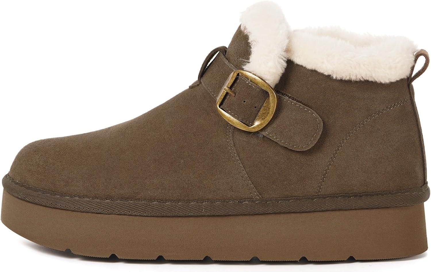 image:imageDokela Bottes Hiver Femme Daim Sude Cuir Vritable Boots Chaud Fourrure Doublure Impermable Confort Bottines de Neige Fermeture Chaussures Extrieur AntidrapantCaf