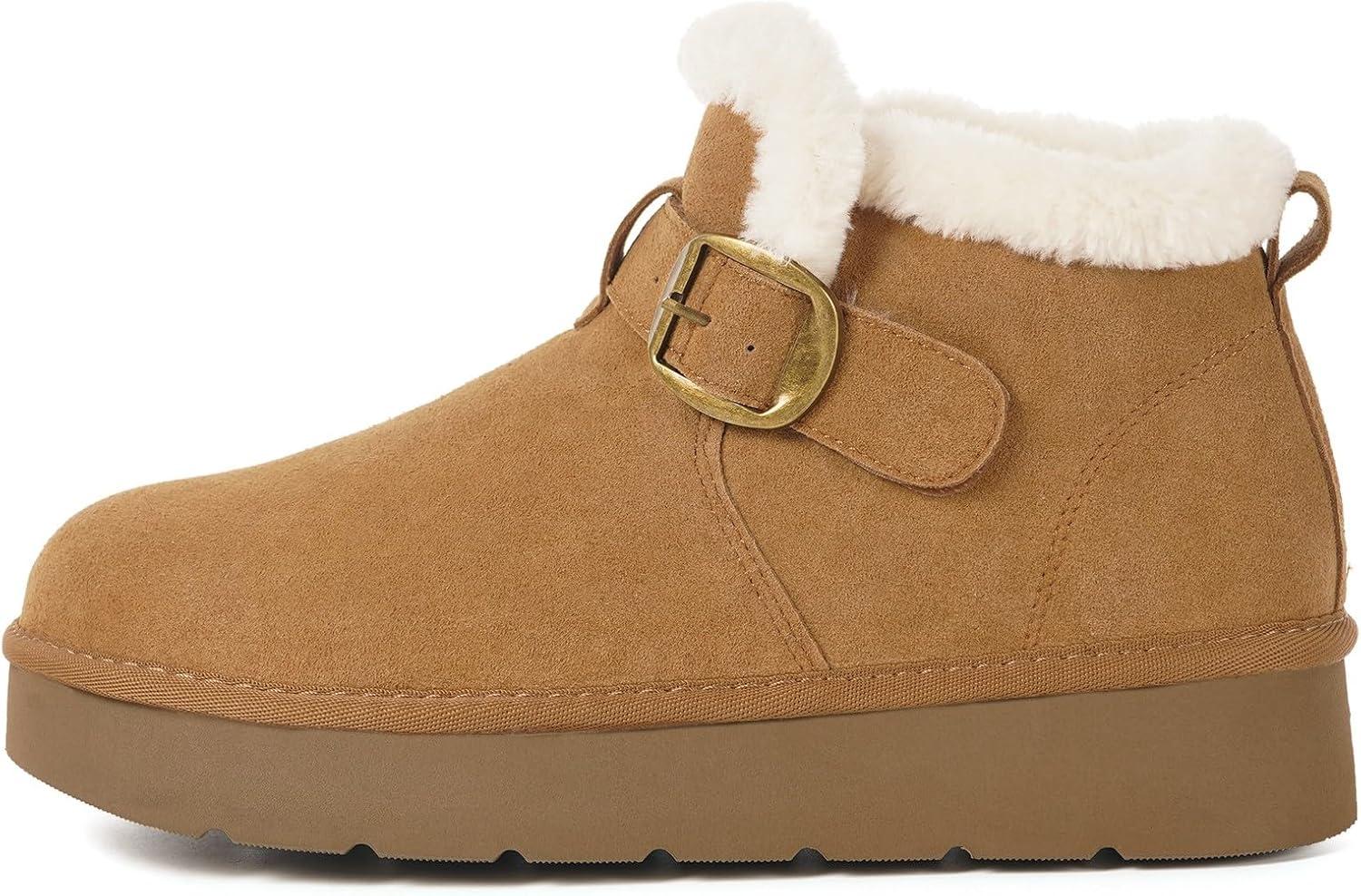 image:imageDokela Bottes Hiver Femme Daim Sude Cuir Vritable Boots Chaud Fourrure Doublure Impermable Confort Bottines de Neige Fermeture Chaussures Extrieur AntidrapantBrun Clair