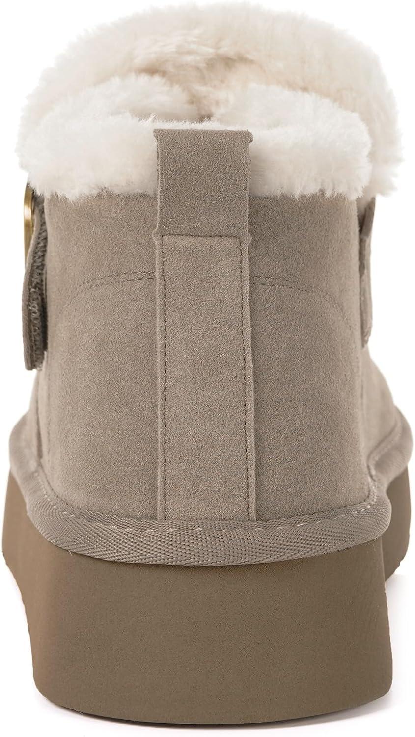 image:imageDokela Bottes Hiver Femme Daim Sude Cuir Vritable Boots Chaud Fourrure Doublure Impermable Confort Bottines de Neige Fermeture Chaussures Extrieur AntidrapantKaki