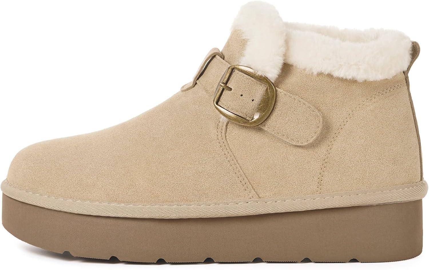 image:imageDokela Bottes Hiver Femme Daim Sude Cuir Vritable Boots Chaud Fourrure Doublure Impermable Confort Bottines de Neige Fermeture Chaussures Extrieur AntidrapantAbricot