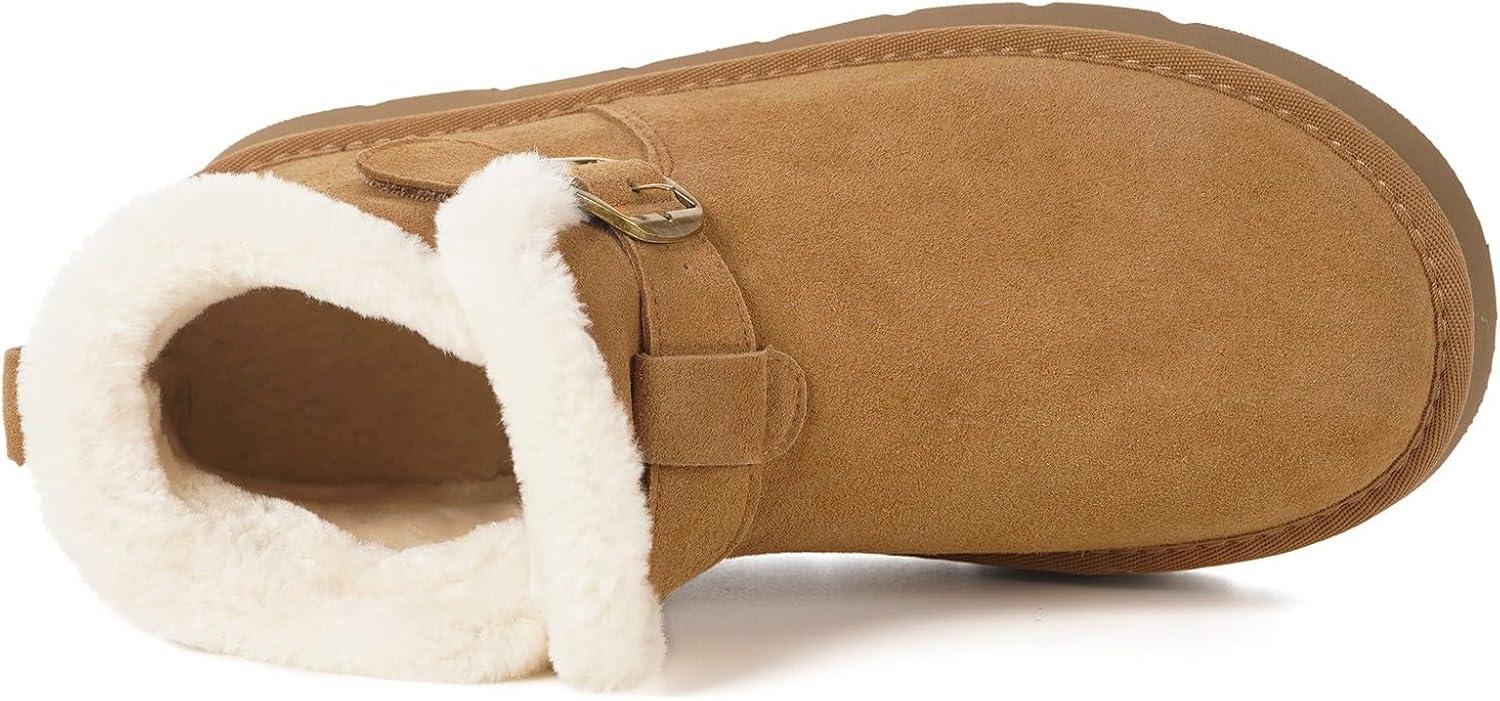image:imageDokela Bottes Hiver Femme Daim Sude Cuir Vritable Boots Chaud Fourrure Doublure Impermable Confort Bottines de Neige Fermeture Chaussures Extrieur AntidrapantBrun Clair