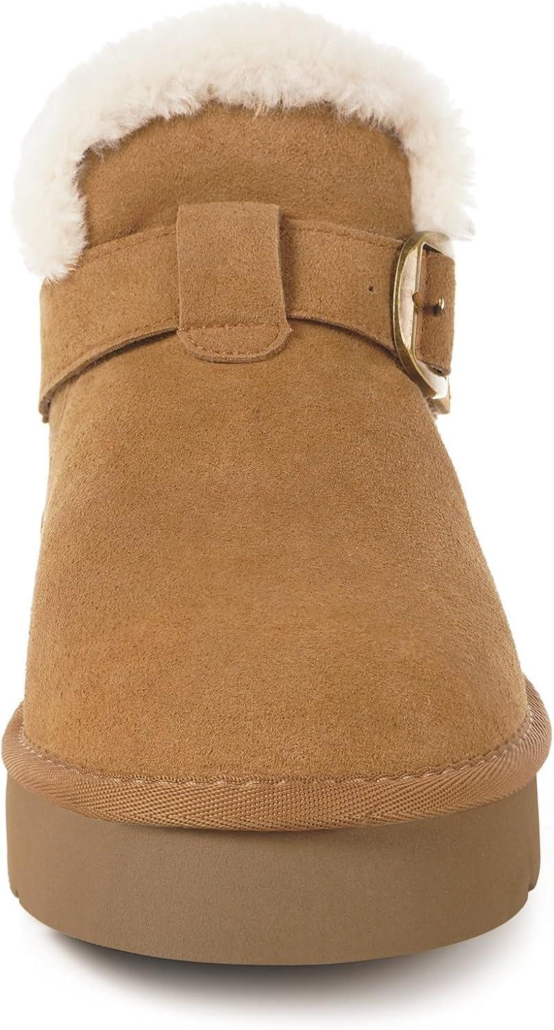 image:imageDokela Bottes Hiver Femme Daim Sude Cuir Vritable Boots Chaud Fourrure Doublure Impermable Confort Bottines de Neige Fermeture Chaussures Extrieur AntidrapantBrun Clair