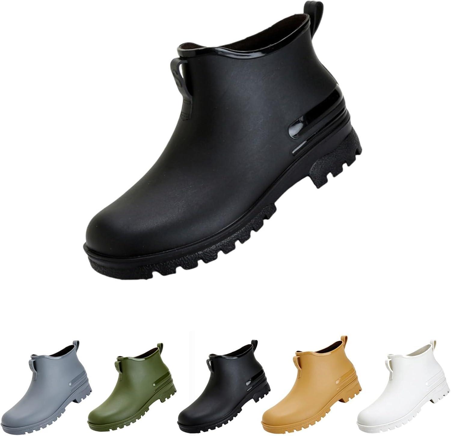 image:imageGenerico Bottes de Pluie Femme Impermable Lger Bottes dEau Colores Ankle Boot Moyenne Hauteur de Travail Bottes de Pluie Femmes Bas Antidrapant Jardinage ChaussuresNoir