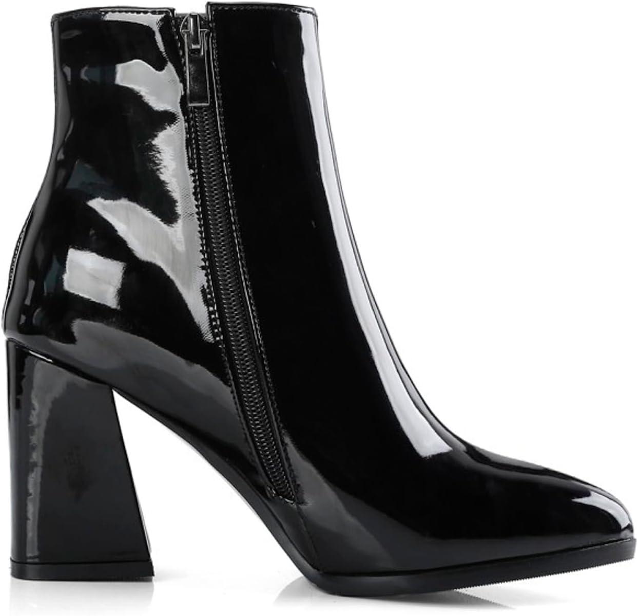 image:imageGenerisch 2026 Bottines pour Femmes Commerce Extrieur Europen Amricain Grande Taille Bottes Hiver Femmes Fermeture clair Latrale Dentelle Bottes Courtes pais Talons HautsNoir