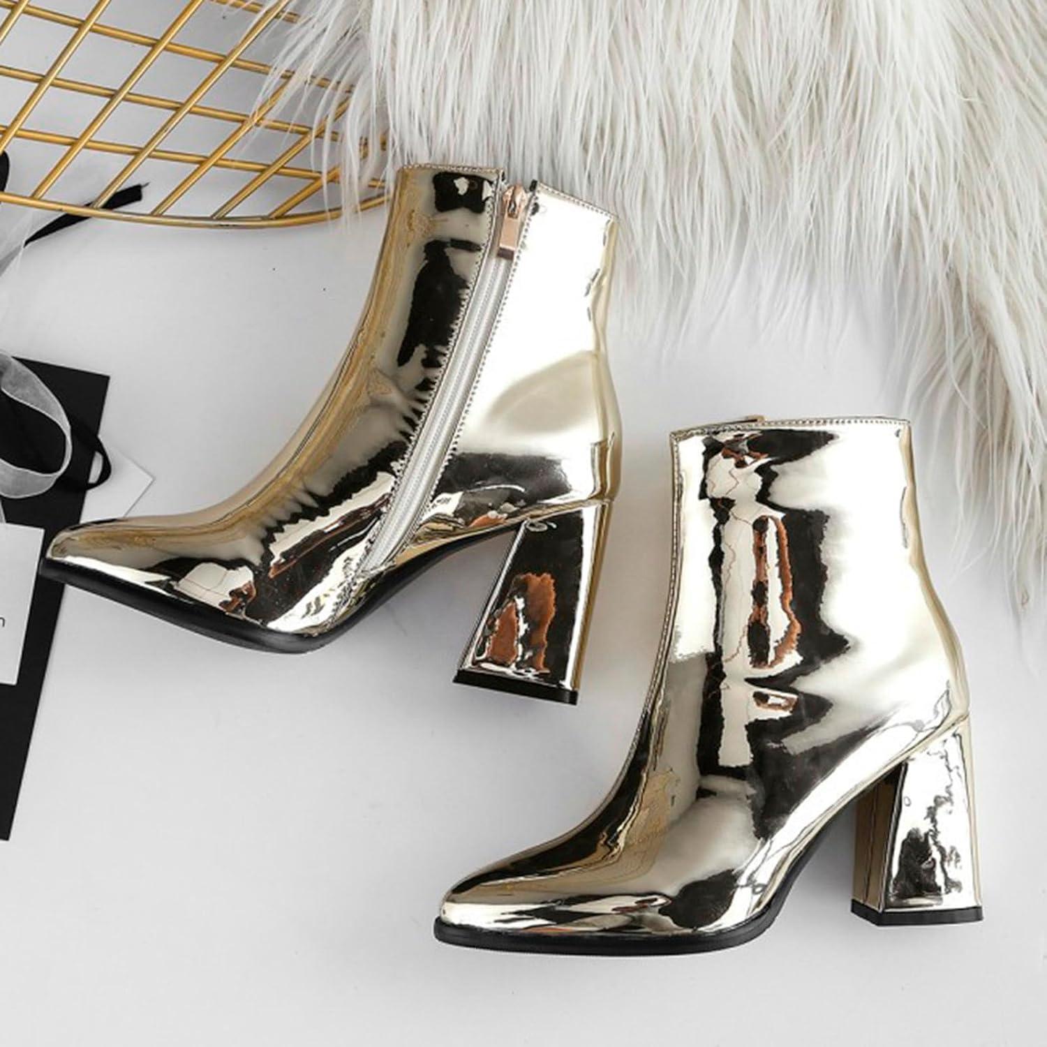 image:imageGenerisch 2026 Bottines pour Femmes Commerce Extrieur Europen Amricain Grande Taille Bottes Hiver Femmes Fermeture clair Latrale Dentelle Bottes Courtes pais Talons HautsOr