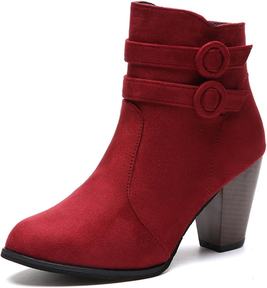 image:imageGenerisch Bottines dquitation pour femme avec mollet moyen Bottines tendance en daim avec talon pais Dcontractes Pour les voyages et les rencontresRouge