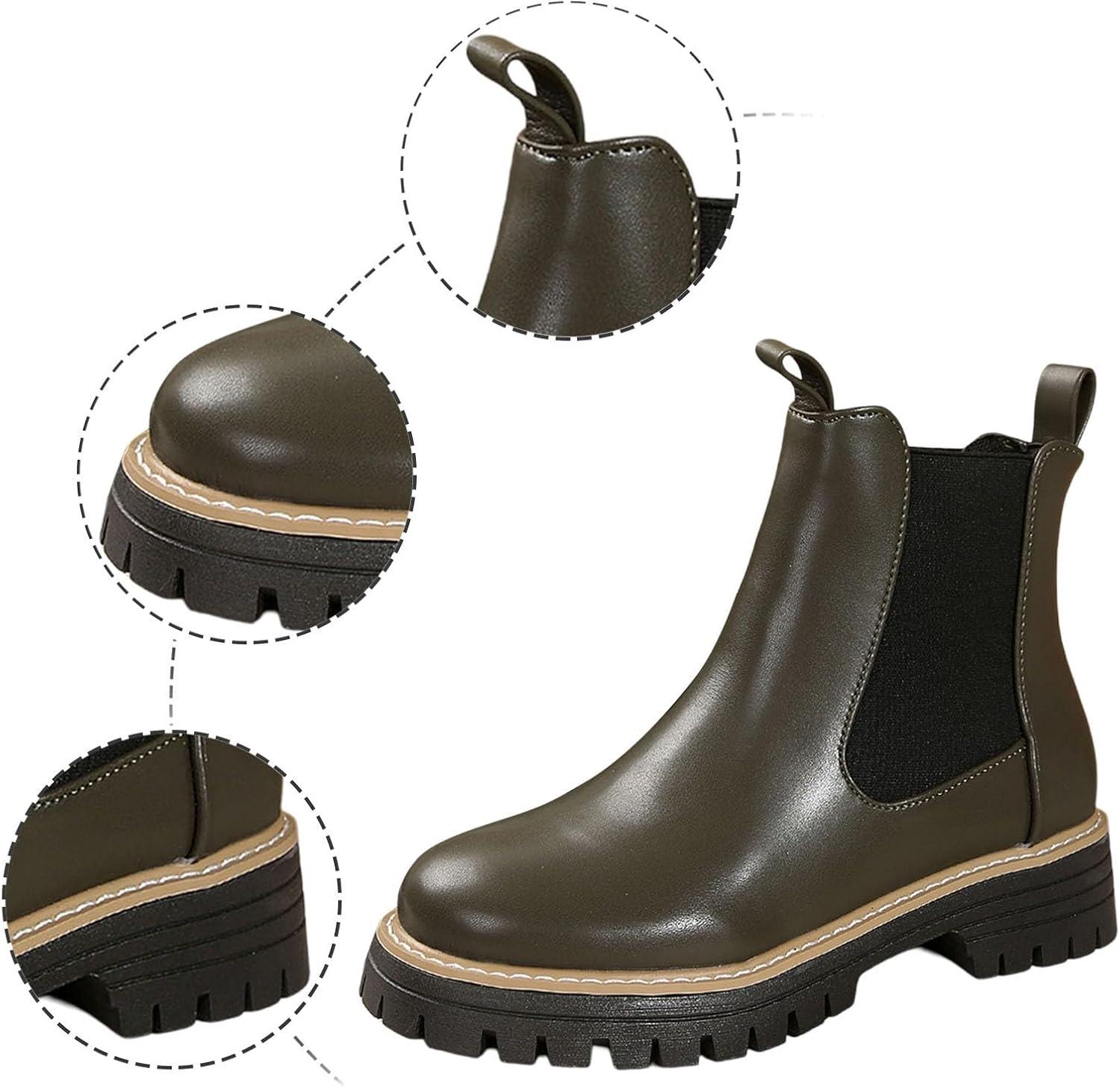 image:imageGnrique Bottines Mode Femme Talon Large Confortables Dcontractes en Cuir Doux MiMollet pour Saison HivernaleDark Vert