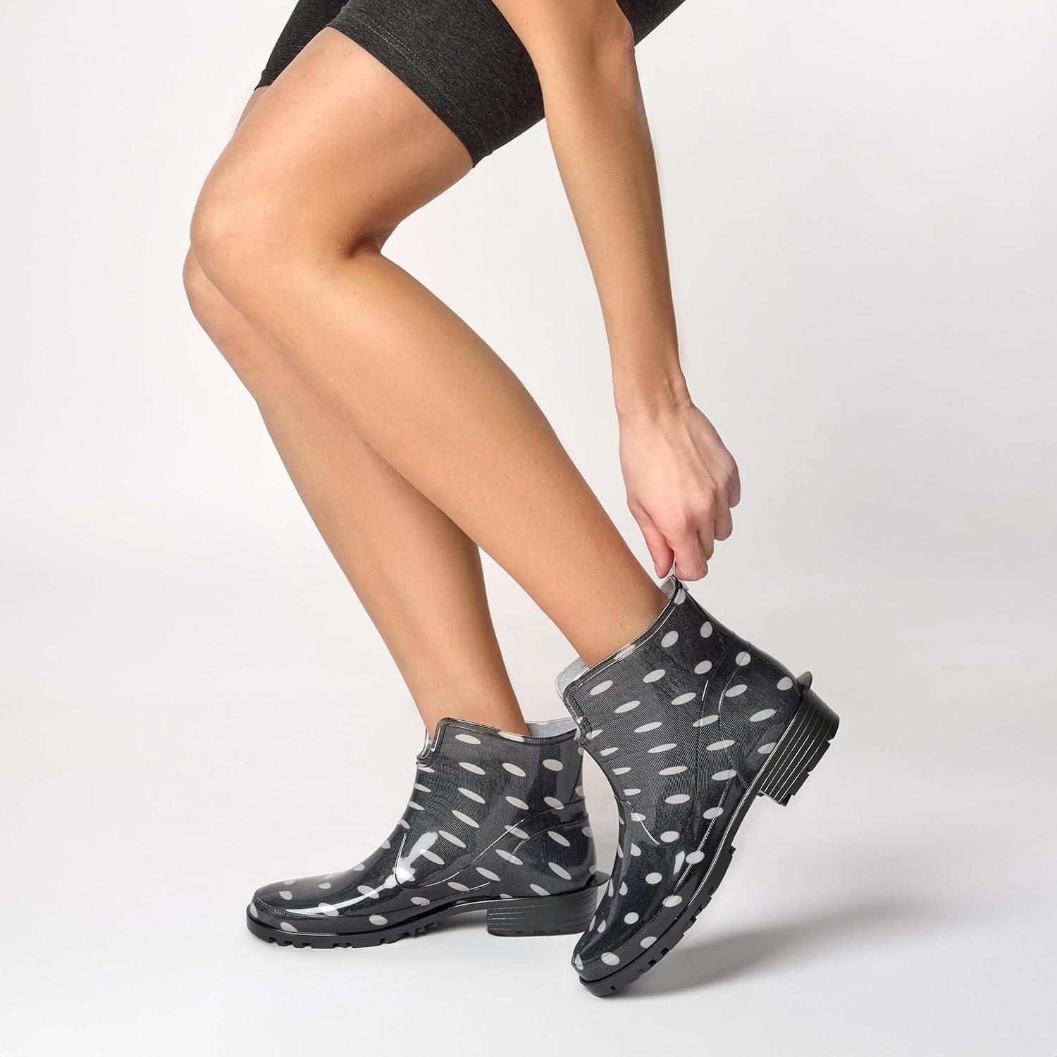 image:imageLadeheid Bottes en Caoutchouc pour Femmes Courtes Bottines Impermables Bottes de Pluie lgantes et Confortables LA930Noir Points
