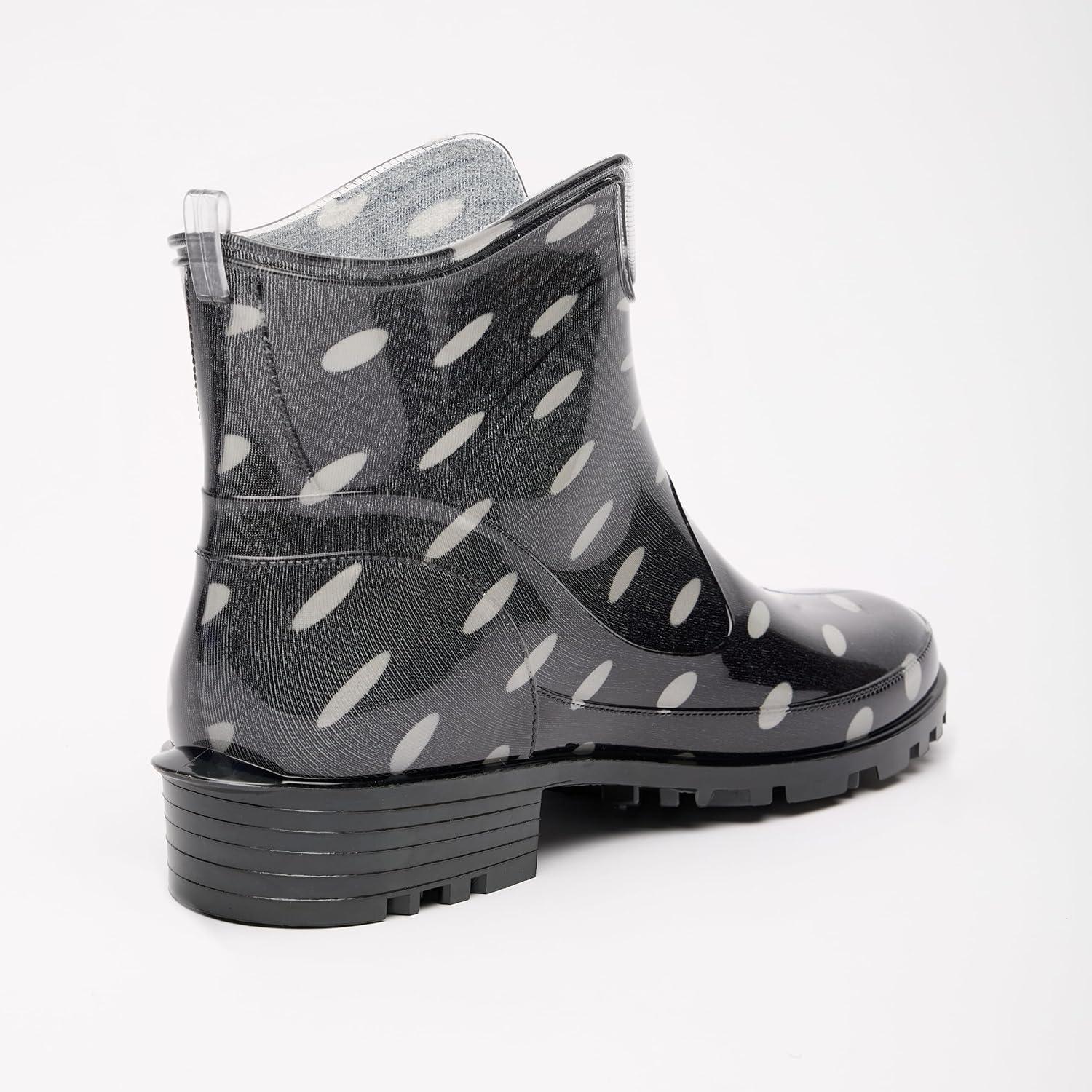 image:imageLadeheid Bottes en Caoutchouc pour Femmes Courtes Bottines Impermables Bottes de Pluie lgantes et Confortables LA930Noir Points