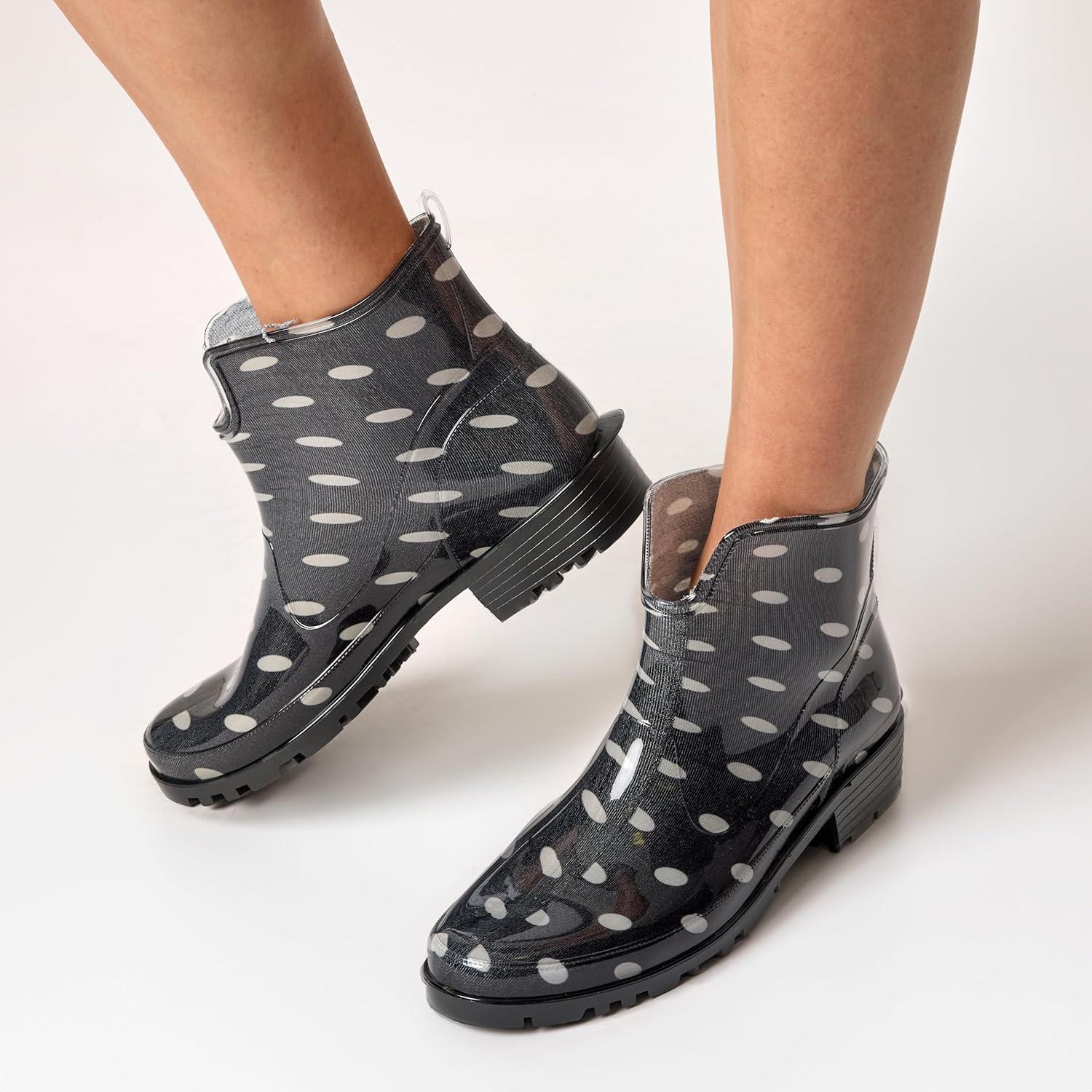 image:imageLadeheid Bottes en Caoutchouc pour Femmes Courtes Bottines Impermables Bottes de Pluie lgantes et Confortables LA930Noir Points