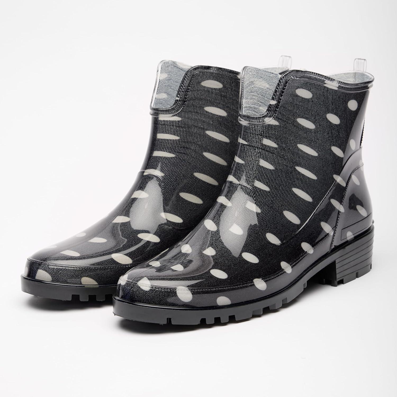 image:imageLadeheid Bottes en Caoutchouc pour Femmes Courtes Bottines Impermables Bottes de Pluie lgantes et Confortables LA930Noir Points