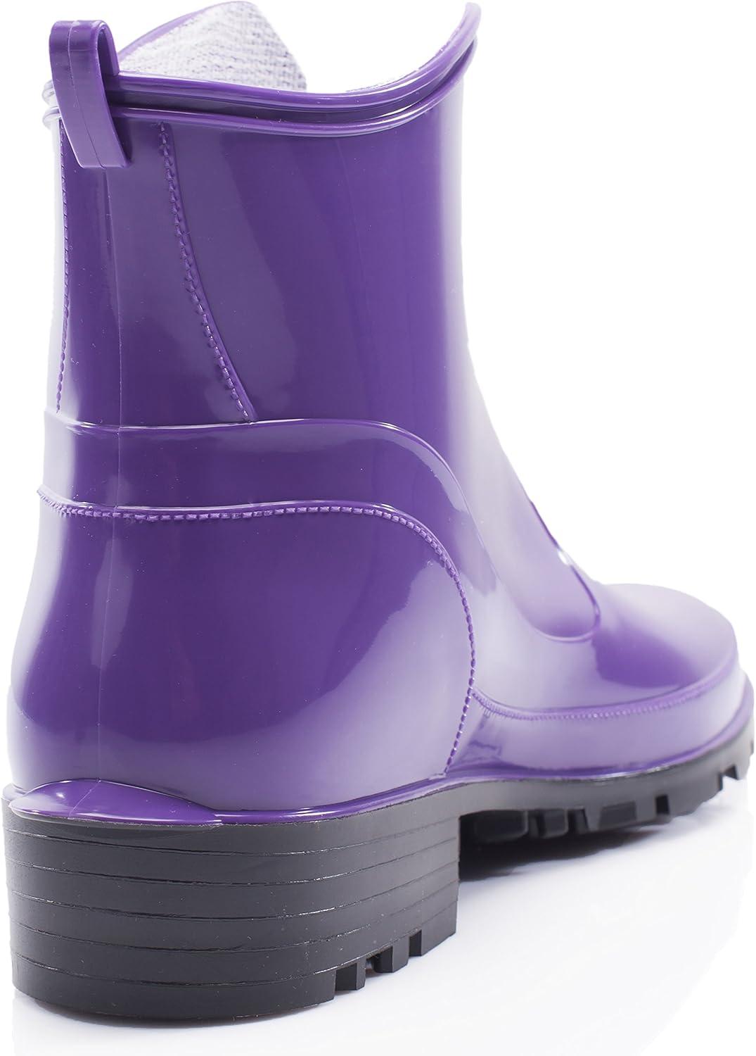image:imageLadeheid Bottes en Caoutchouc pour Femmes Courtes Bottines Impermables Bottes de Pluie lgantes et Confortables LA930Violet