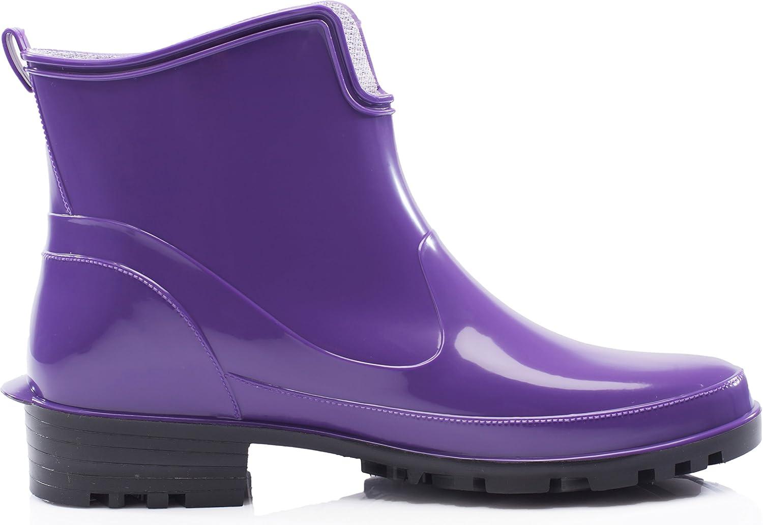 image:imageLadeheid Bottes en Caoutchouc pour Femmes Courtes Bottines Impermables Bottes de Pluie lgantes et Confortables LA930Violet