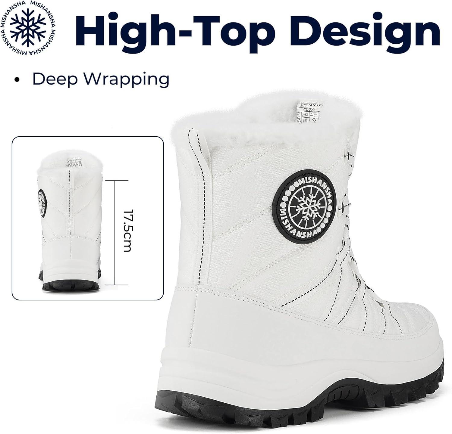 image:imageMishansha Bottes de Neige Femme Chaussures dhiver Chaudes Bottines GR3642Blanc Cass