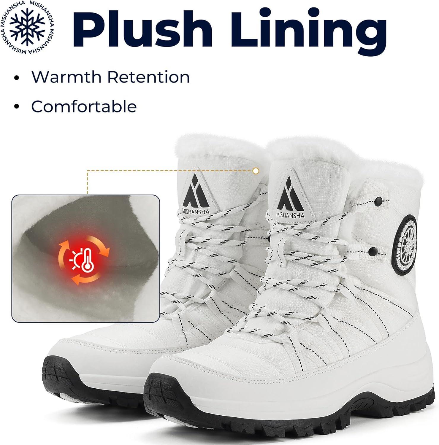 image:imageMishansha Bottes de Neige Femme Chaussures dhiver Chaudes Bottines GR3642Blanc Cass