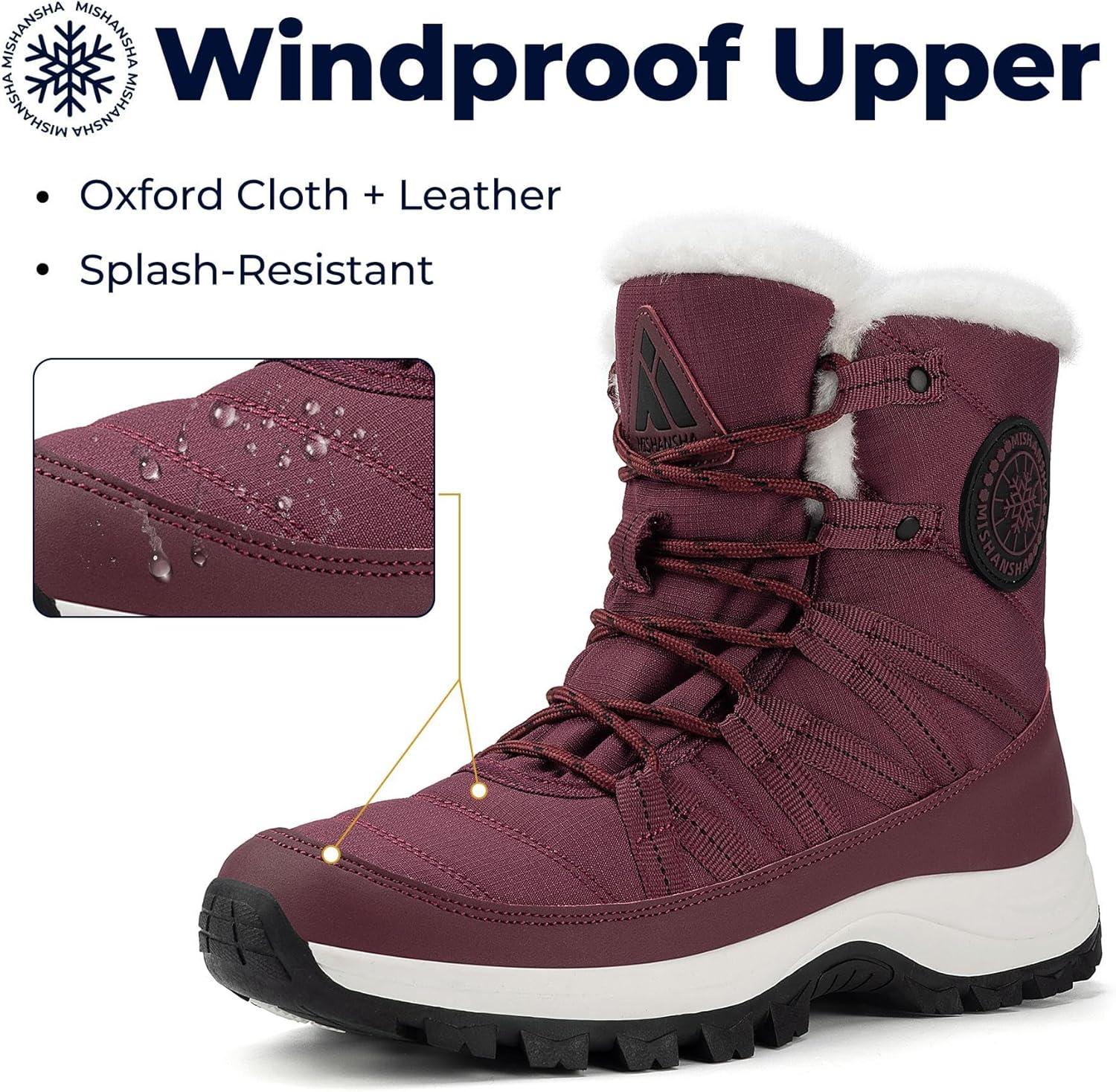 image:imageMishansha Bottes de Neige Femme Chaussures dhiver Chaudes Bottines GR3642Rouge