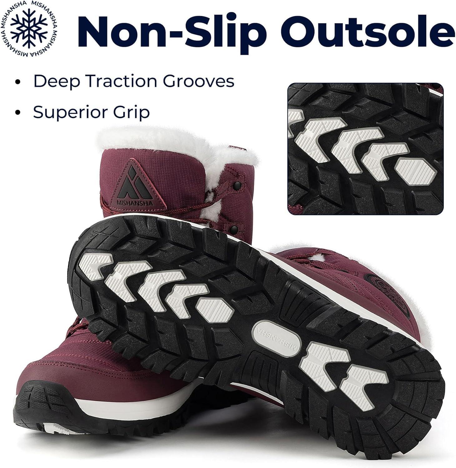 image:imageMishansha Bottes de Neige Femme Chaussures dhiver Chaudes Bottines GR3642Rouge