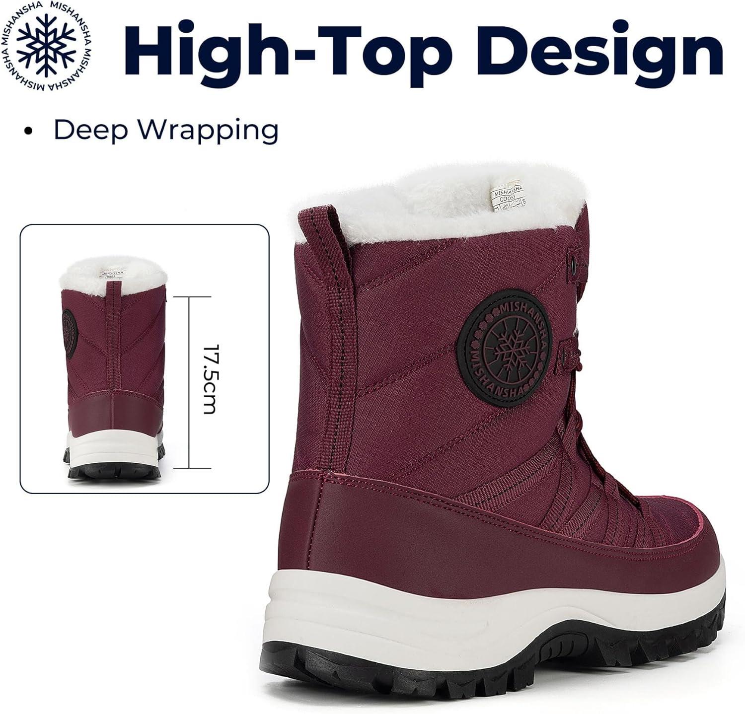 image:imageMishansha Bottes de Neige Femme Chaussures dhiver Chaudes Bottines GR3642Rouge