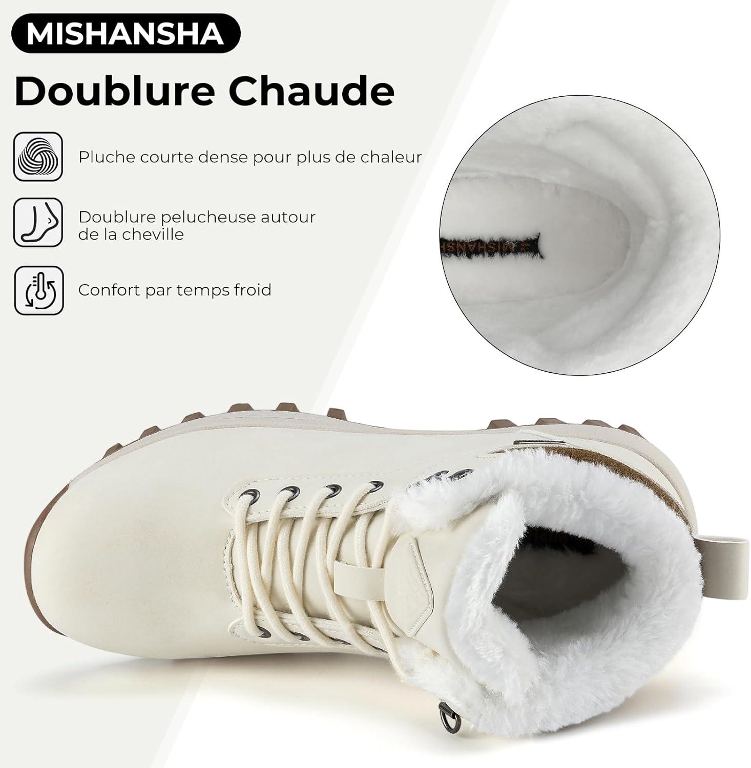 image:imageMishansha Bottines Femme Hiver Fourres Chaudes Chaussure EU 3642Blanc