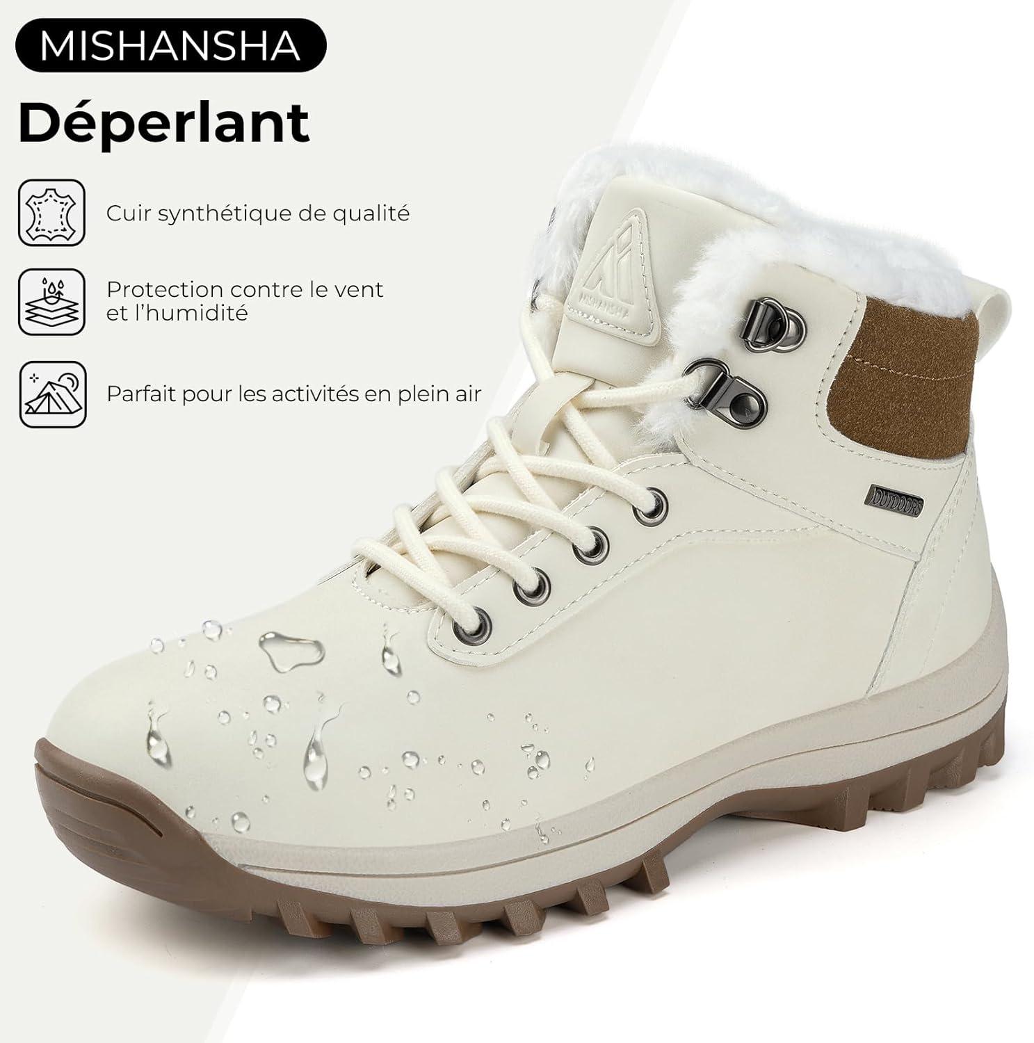 image:imageMishansha Bottines Femme Hiver Fourres Chaudes Chaussure EU 3642Blanc