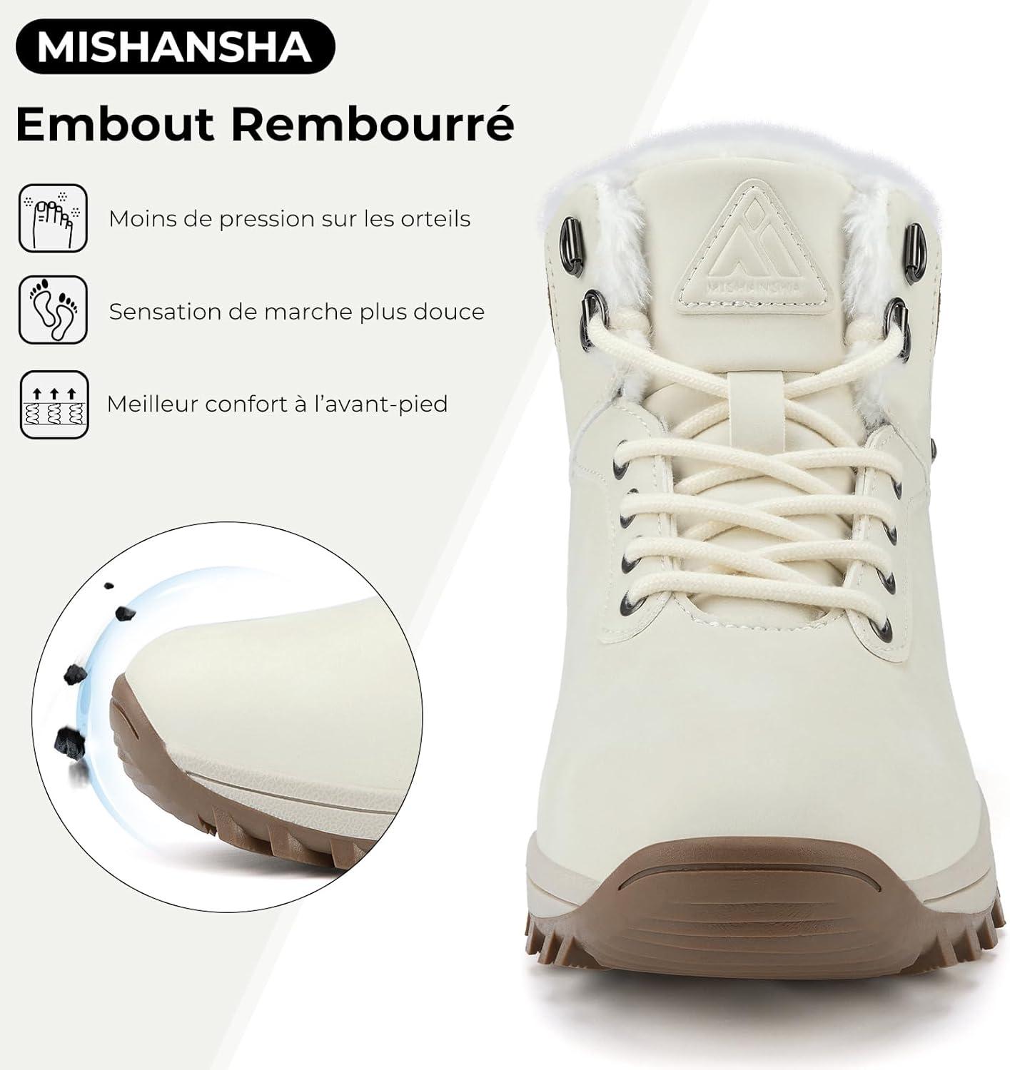 image:imageMishansha Bottines Femme Hiver Fourres Chaudes Chaussure EU 3642Blanc
