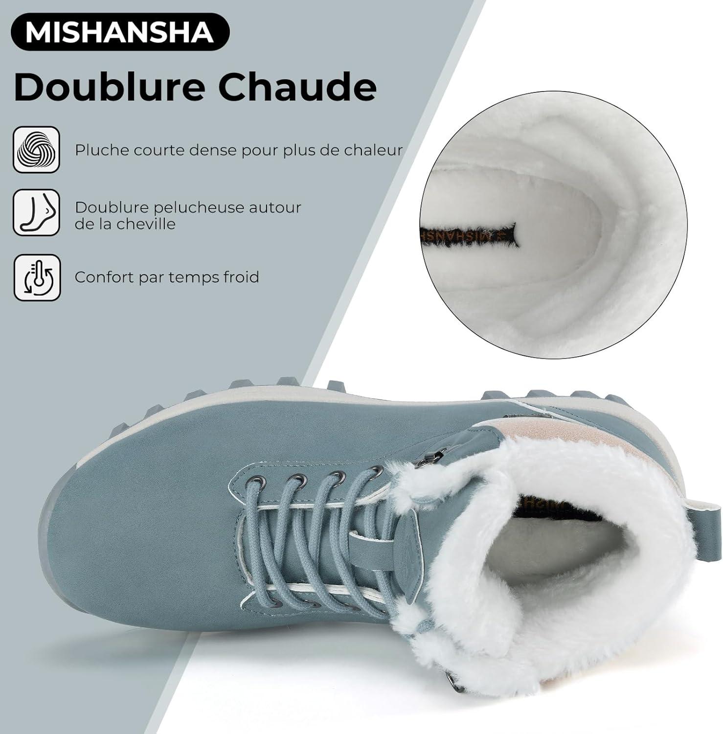 image:imageMishansha Bottines Femme Hiver Fourres Chaudes Chaussure EU 3642Bleu
