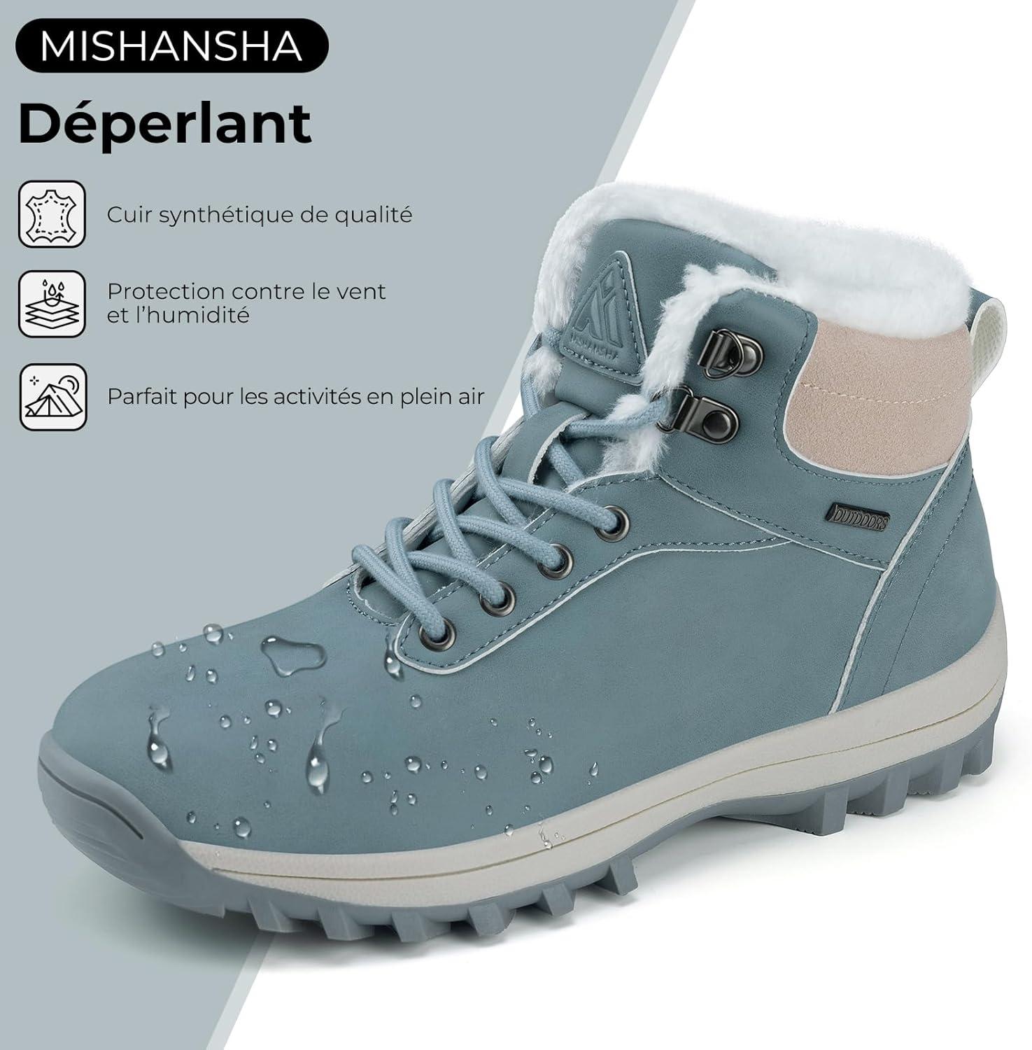 image:imageMishansha Bottines Femme Hiver Fourres Chaudes Chaussure EU 3642Bleu