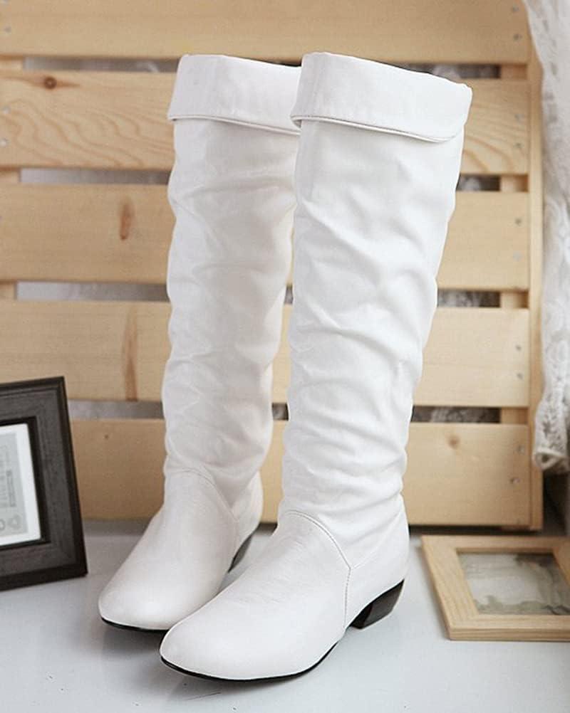 image:imageORANDESIGNE Bottes de Moto Femme Rtro Bottines a Lacets Cowboy Plates Chaussure de Sport Daim Bottes de Cavalier Botte Neige HiverC Blanc