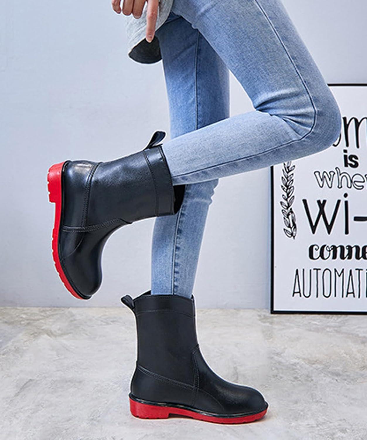 image:imagePangolin Bottes de Pluie Femme Impermables Bottines MiMollet Antidrapantes Chaussures tanches Confortables pour Ville Jardin Voyage amp Temps PluvieuxNoir Rouge