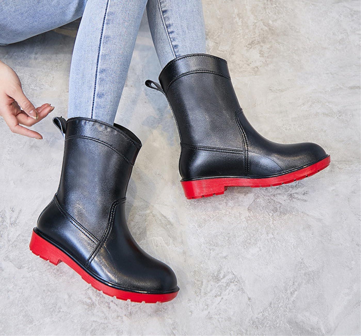 image:imagePangolin Bottes de Pluie Femme Impermables Bottines MiMollet Antidrapantes Chaussures tanches Confortables pour Ville Jardin Voyage amp Temps PluvieuxNoir Rouge